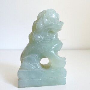 CARVED JADEITE FOO DOG LION FIGURINE 3" TALL